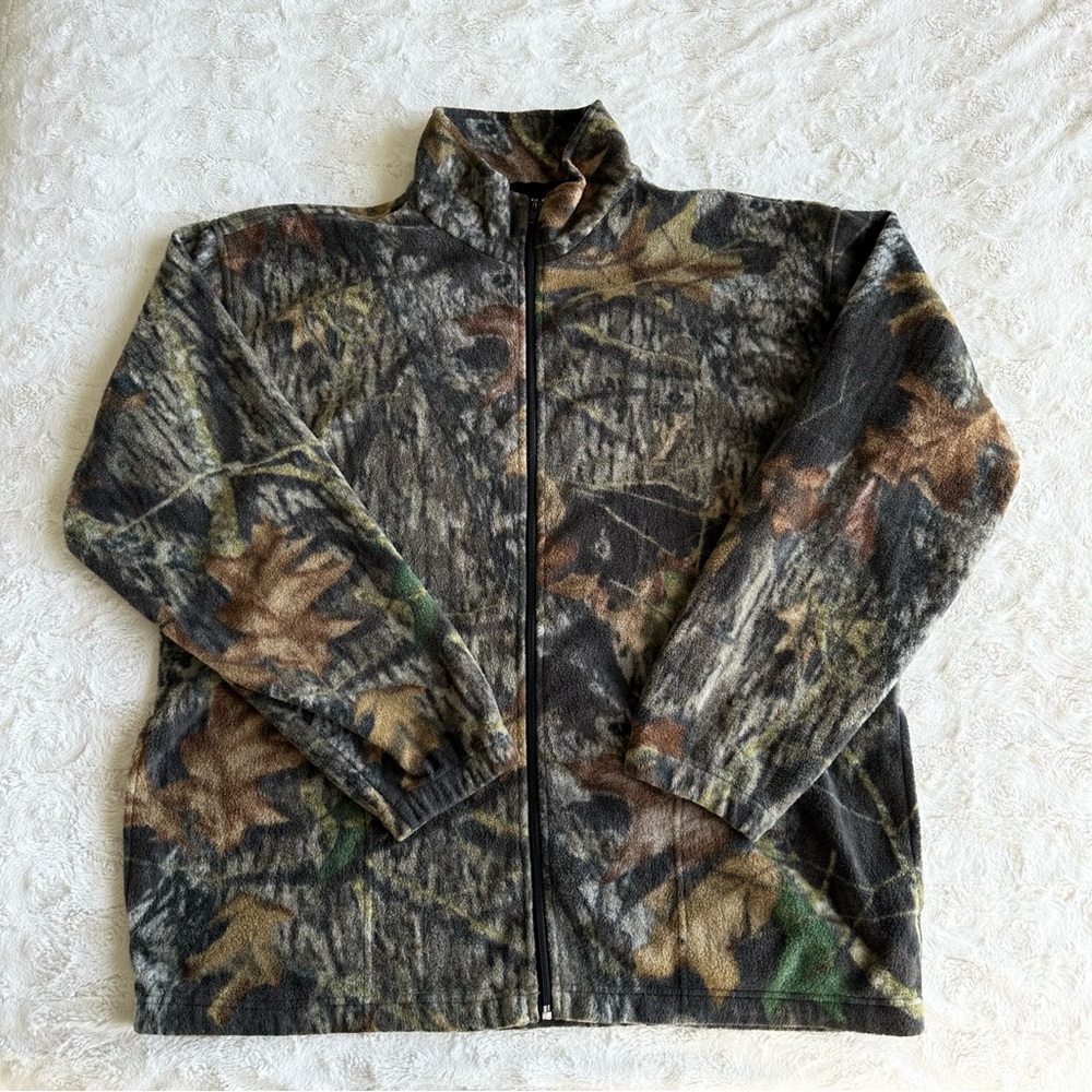 Vintage Jerzees Outdoors Camo Jacket Mens Large Brown Hunting Fleece Woodland